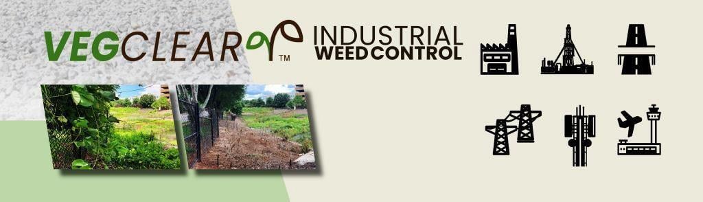 Why VegClear infographic showing six property types: Manufacturing Plants with licensed applicators and EPA adherence, Utility work with long-lasting vegetation control, Telecom Portfolio spraying, Safer Operations for Energy Oil & Gas perimeters, and Proven Accountability for Roads and Airport Weed Control.