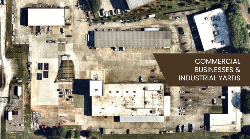 Overhead view of a Commercial Business Operation Lot with Trucks treated for vegetation control by VegClear