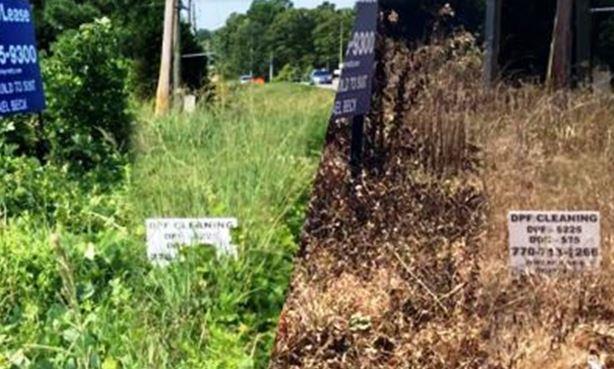 Before-and-after VegClear’s weed control on a roadside property