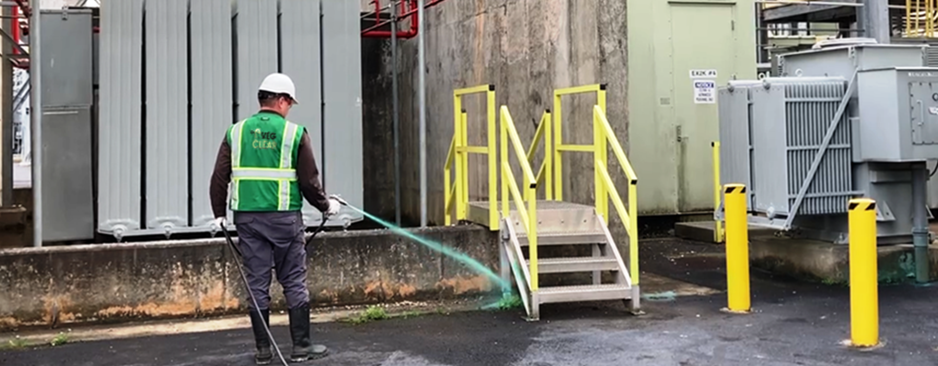 Routine industrial weed control site visits consist of post-emergent burndown and pre-emergent herbicide applications, documented progress, assessed conditions, and site-specific program goals.